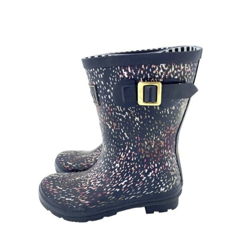 Joules Boots Molly Rain Mid Calf Rubber Boots Navy Speckle Waterproof 7